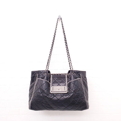 CHANEL BLACK RE-ISSUE CC BLACK TOTE BAG WITH CREAM PIPING