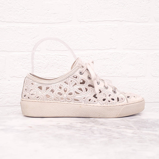 CHANEL CREAM EYELET SNEAKERS - SIZE 37