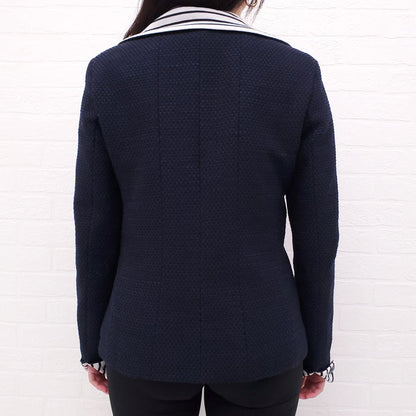 CHANEL NAVY NAUTICAL TWEED BLAZER WITH LOGO BUTTONS - SIZE 40