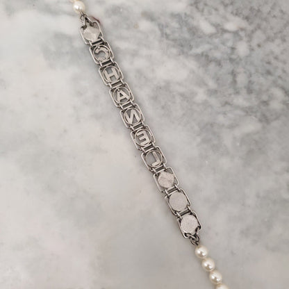 CHANEL PEARL AND SQUARE CRYSTAL 'CHANEL' NECKLACE
