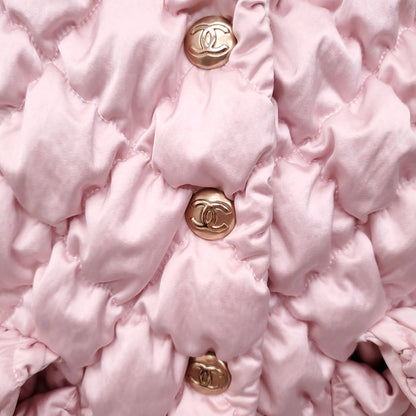 CHANEL RUNWAY PINK QUILTED BOMBER JACKET WITH MATCHING QUILTED PANT - SIZE 36