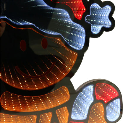 Close-up of LED strip lights in red, blue, and orange on a black background