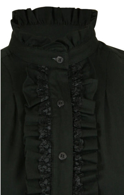 Claudette Ruffle Front Blouse - Black