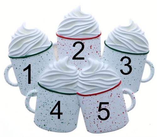 Cocoa Mug- Family of 5 Personalized Ornament