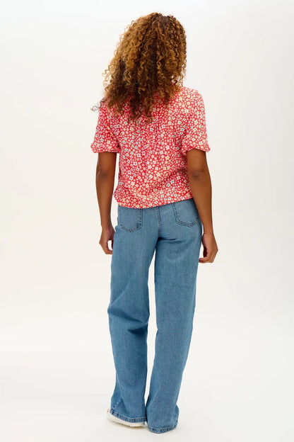 Connie Blouse - Red, Rainbow Daisies