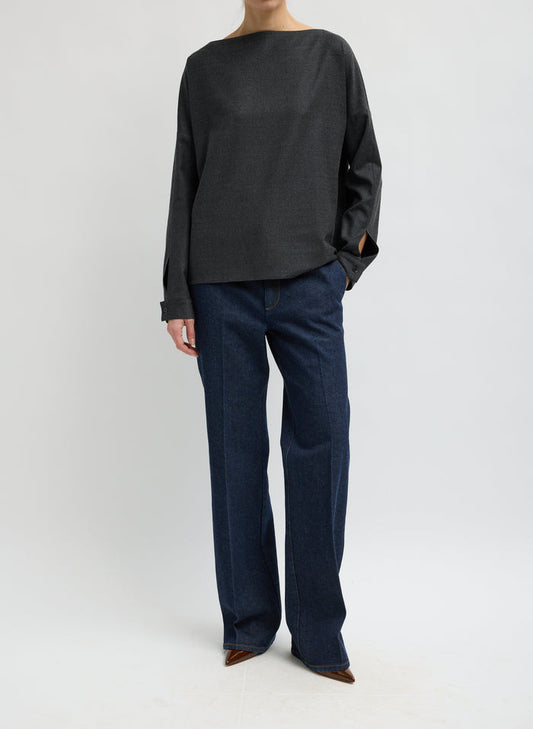 COZY FLANNEL BOATNECK DOLMAN SLEEVE TOP