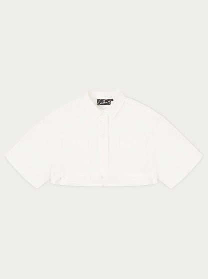 CROPPED POPLIN POCKET DETAIL SHIRT - WHITE