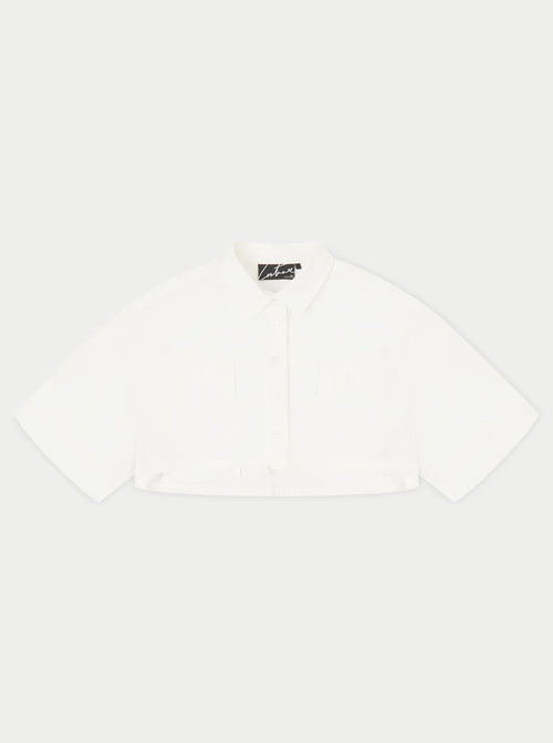 CROPPED POPLIN POCKET DETAIL SHIRT - WHITE