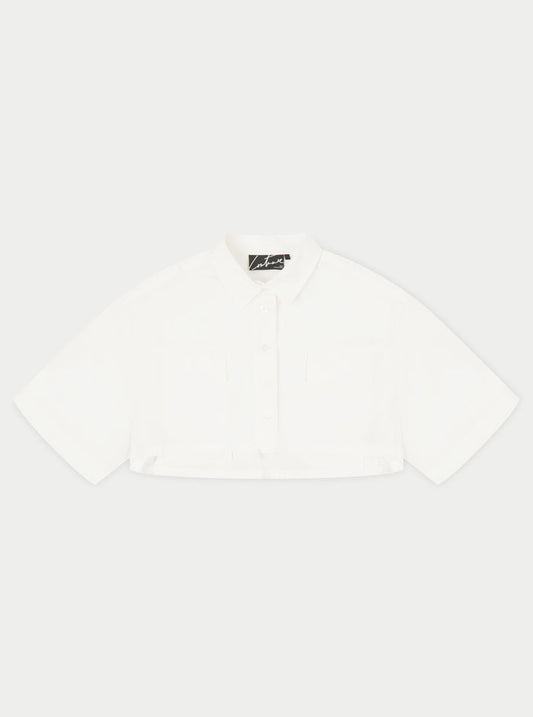 CROPPED POPLIN POCKET DETAIL SHIRT - WHITE