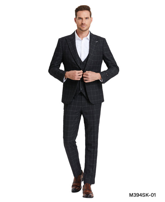 Dark Grey WIndow Plaid Mens-suit - Giorgio's Menswear