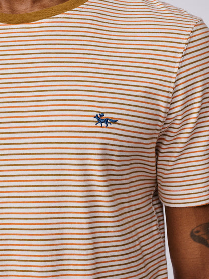 Aubin Orange Mix Deacon Feeder Stripe T-Shirt | T-Shirt