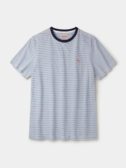 Aubin Blue Mix Deacon Feeder Stripe T-Shirt | T-Shirt