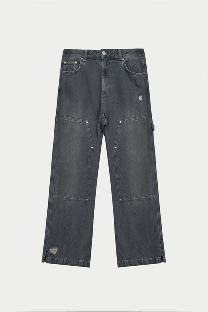 DENIM RIVET DETAIL CARPENTER JEANS - GREY WASH