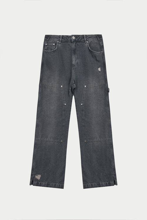 DENIM RIVET DETAIL CARPENTER JEANS - GREY WASH