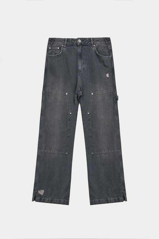 DENIM RIVET DETAIL CARPENTER JEANS - GREY WASH