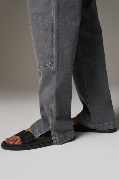DENIM RIVET DETAIL CARPENTER JEANS - GREY WASH