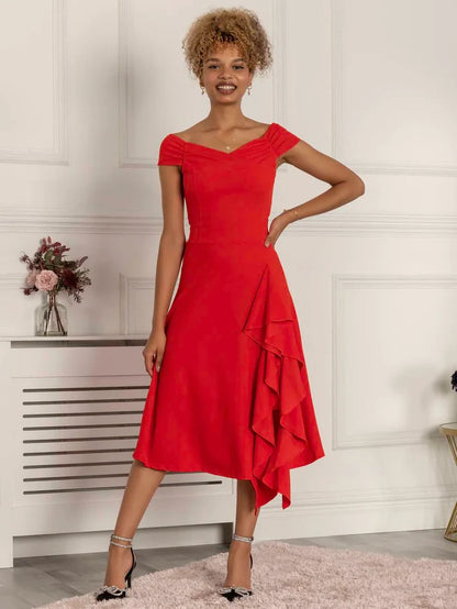 DESIREE FRILL FIT & FLARE DRESS (SCARLET RED)