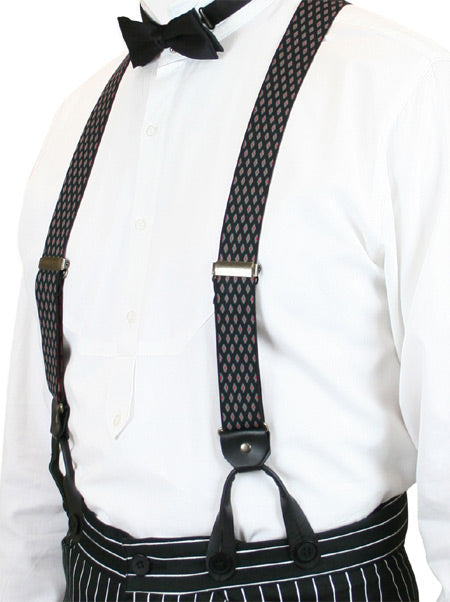 Diamond Elastic Y-back Suspenders - Black