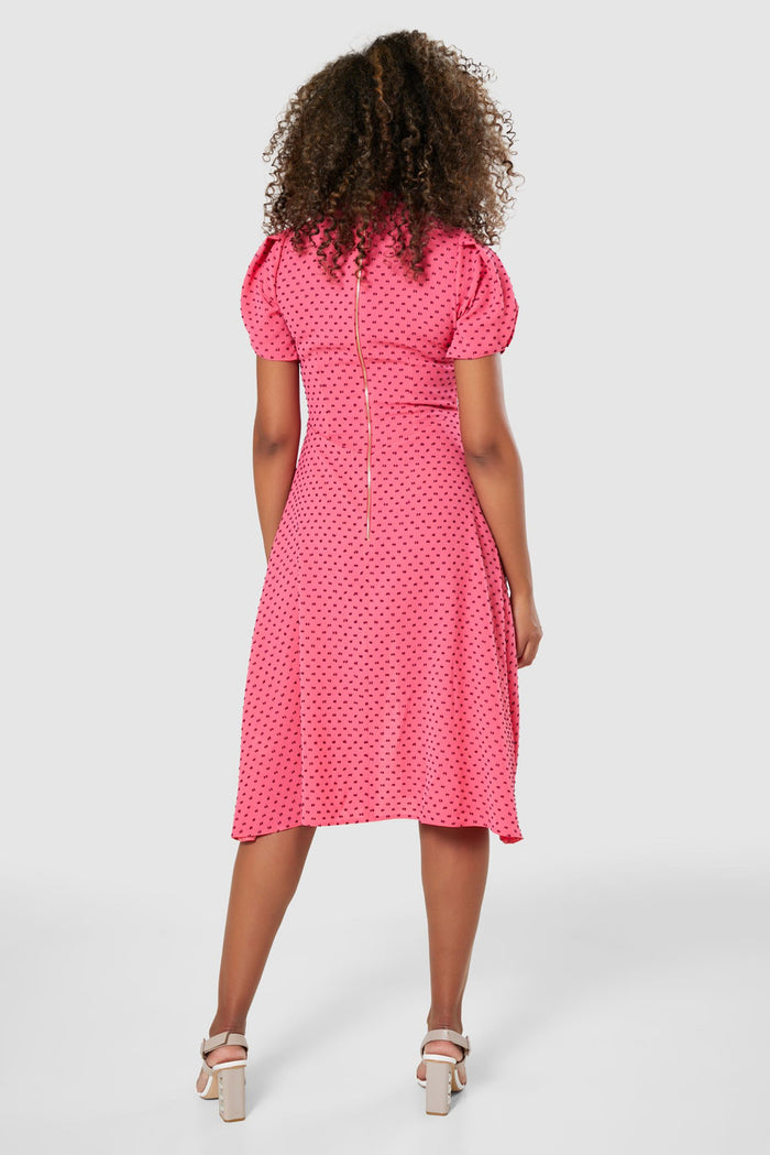 Dobby A-Line Midi Dress (Pink)