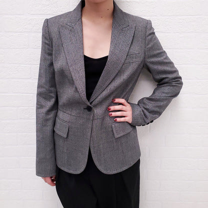DOLCE & GABBANA GREY HOUNDSTOOTH BLAZER WITH LEOPARD INTERIOR - SIZE 40