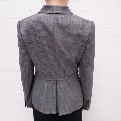 DOLCE & GABBANA GREY HOUNDSTOOTH BLAZER WITH LEOPARD INTERIOR - SIZE 40