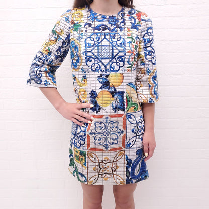 DOLCE & GABBANA LEMON MAJOLICA PRINT DRESS - SIZE 38