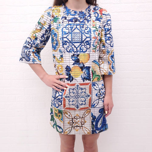 DOLCE & GABBANA LEMON MAJOLICA PRINT DRESS - SIZE 38