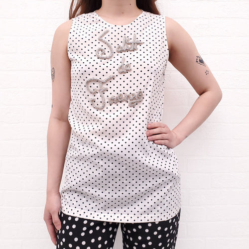 DOLCE & GABBANA WHITE POLKA DOT EMBELLISHED SLEEVELESS BLOUSE - SIZE 38