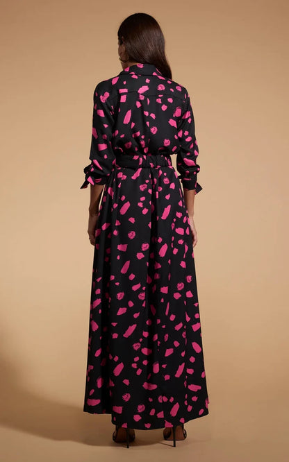 DOVE DRESS (ABSTRACT DOT ON BLACK)