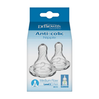 Dr. Brown's Natural Flow Narrow Baby Bottle Silicone Nipple | 2-Pack