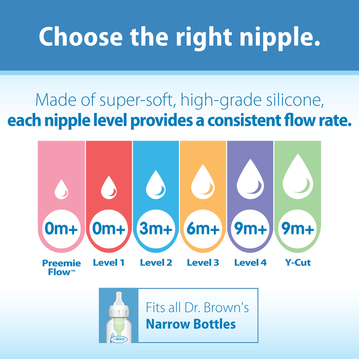 Dr. Brown's Natural Flow Narrow Baby Bottle Silicone Nipple | 2-Pack