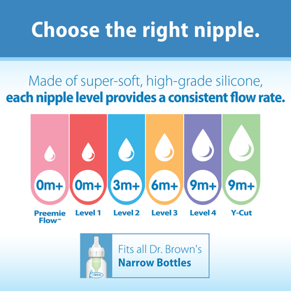 Dr. Brown's Natural Flow Narrow Baby Bottle Silicone Nipple | 2-Pack