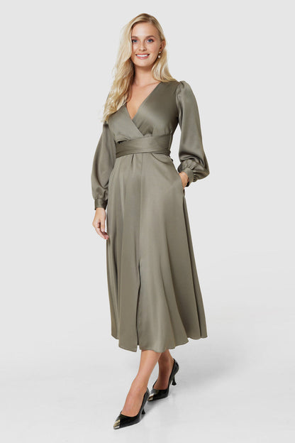 Earla Full Skirt Midi Dress (Olive)
