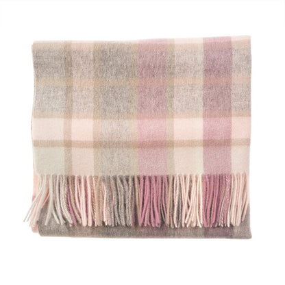 Edinburgh Lambswool Tartan Stole - Soft Luxury Check Wrap with Fringe - Artillery Check Light Pink - Heritage Of Scotland -