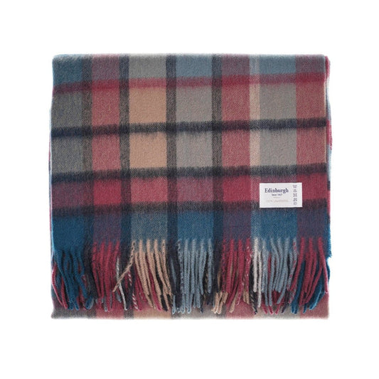 Edinburgh Lambswool Tartan Stole - Soft Luxury Check Wrap with Fringe - Artillery Check Ashley Blue and Pink - Heritage Of Scotland -
