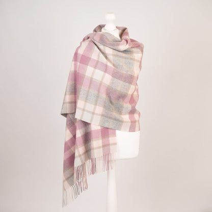 Edinburgh Lambswool Tartan Stole - Soft Luxury Check Wrap with Fringe - Artillery Check Light Pink - Heritage Of Scotland -
