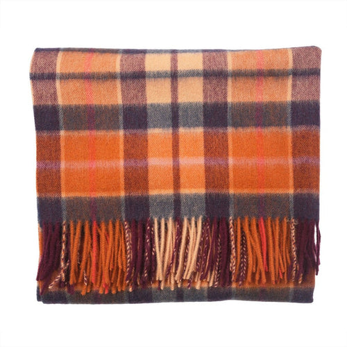 Edinburgh Lambswool Tartan Stole - Soft Luxury Check Wrap with Fringe - Cragg Check Ginger - Heritage Of Scotland -