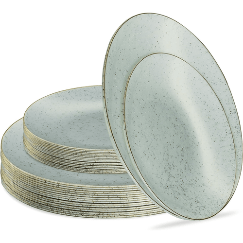 Elegant Plastic Dinner Plates Granite Green Gold Rim Plastic Silverware, 32 Pack - Wichita Home Outlet