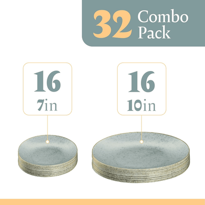 Elegant Plastic Dinner Plates Granite Green Gold Rim Plastic Silverware, 32 Pack - Wichita Home Outlet