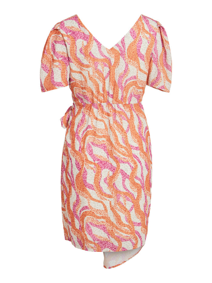 Elina Faux Wrap Dress (Pink/Orange)