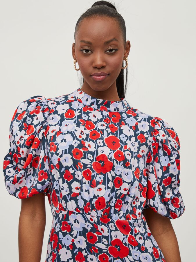 Elvita Midi Dress (Navy/Red)