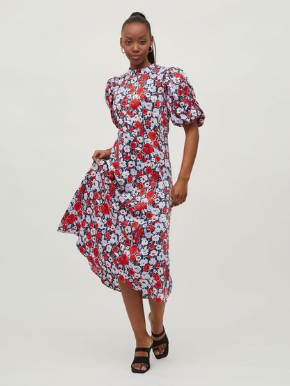 Elvita Midi Dress (Navy/Red)