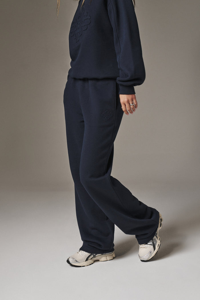 EMBOSSED STRAIGHT LEG JOGGERS - NAVY