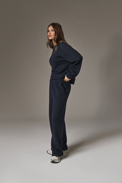 EMBOSSED STRAIGHT LEG JOGGERS - NAVY