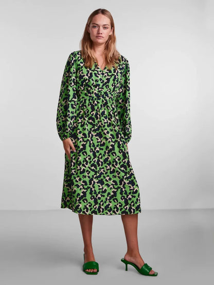 Erinn Midi Dress (Green Grass/Leo)