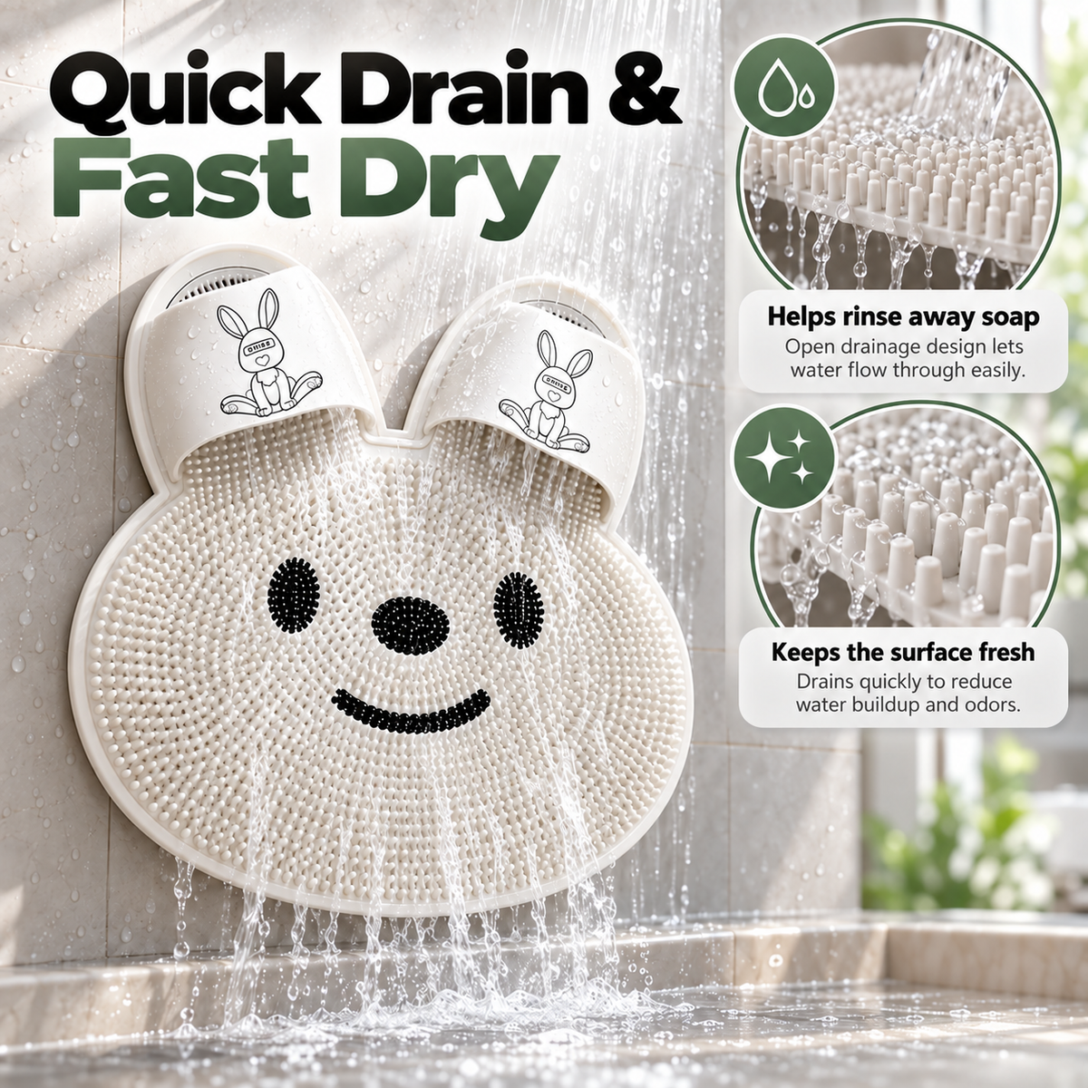 Bunny Shape Shower Foot Scrubber Mat | Non-Slip Suction Cup Foot Massager Mat for Shower Deep Foot Clean