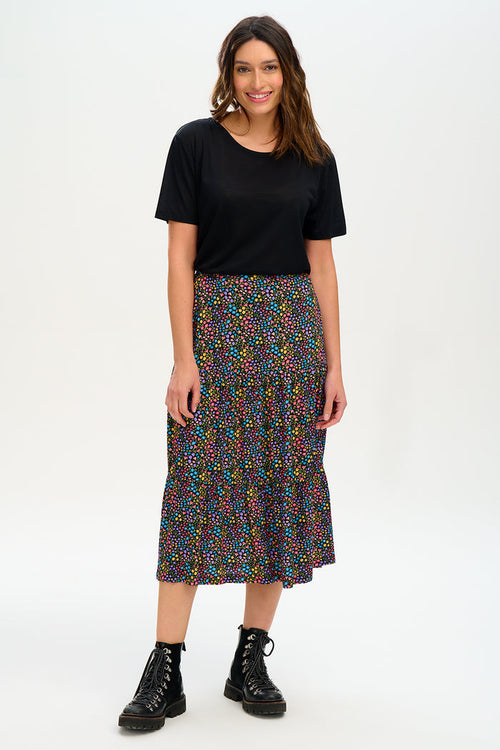 Felicity Tiered Skirt - Black/Multi, Ditsy Floral