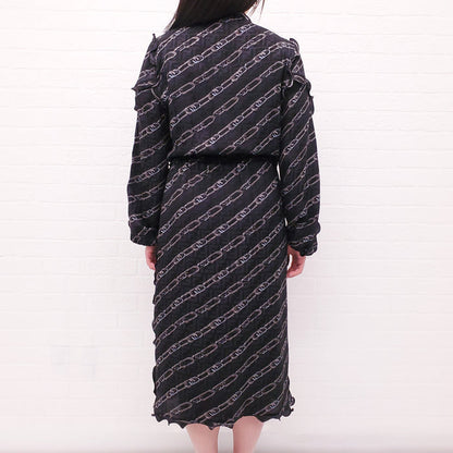 FENDI BLACK SILK CHAIN PATTERNED LOGO DRESS - SIZE 44