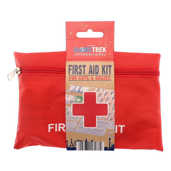 First Aid Kit fro cuts and grazes in a handy red travel pouch
