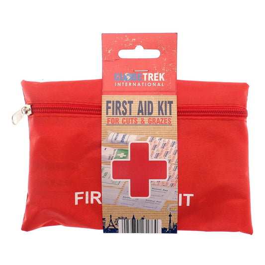 First Aid Kit fro cuts and grazes in a handy red travel pouch